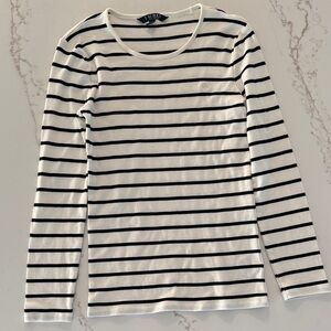 Lauren Ralph Lauren White and Black Striped Long Sleeve Tee